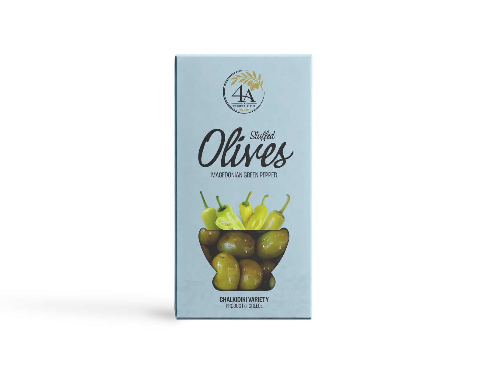 Stuffed olives with green Macedonian pepper — 4A Tessera Alpha box